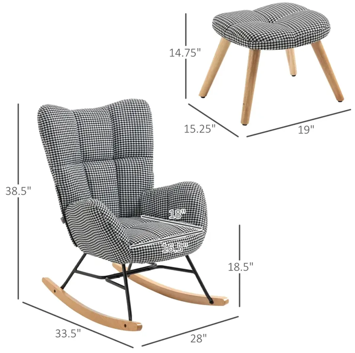 Houndstooth Nursery Chair: Glider Rocker Set with Ottoman