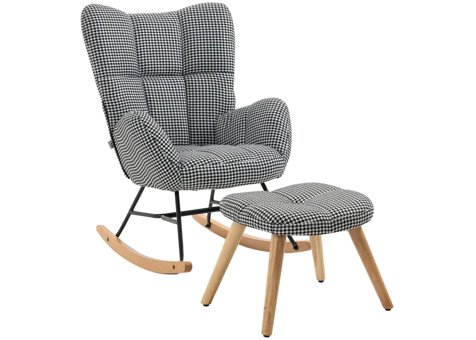 Houndstooth Nursery Chair: Glider Rocker Set with Ottoman