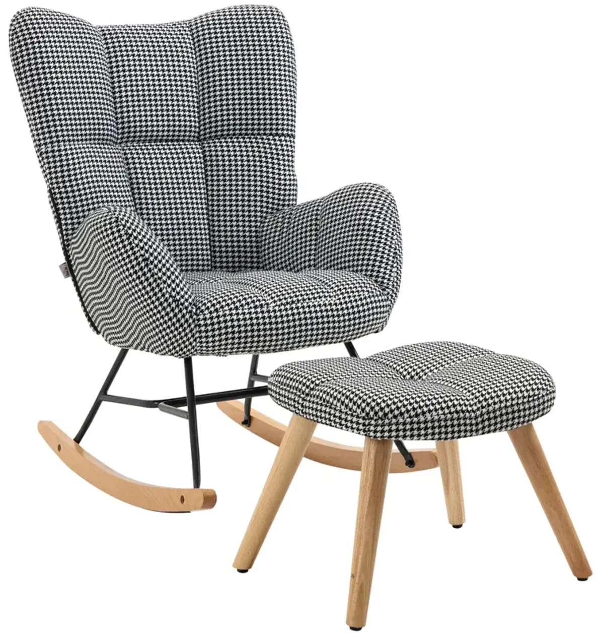 Houndstooth Nursery Chair: Glider Rocker Set with Ottoman