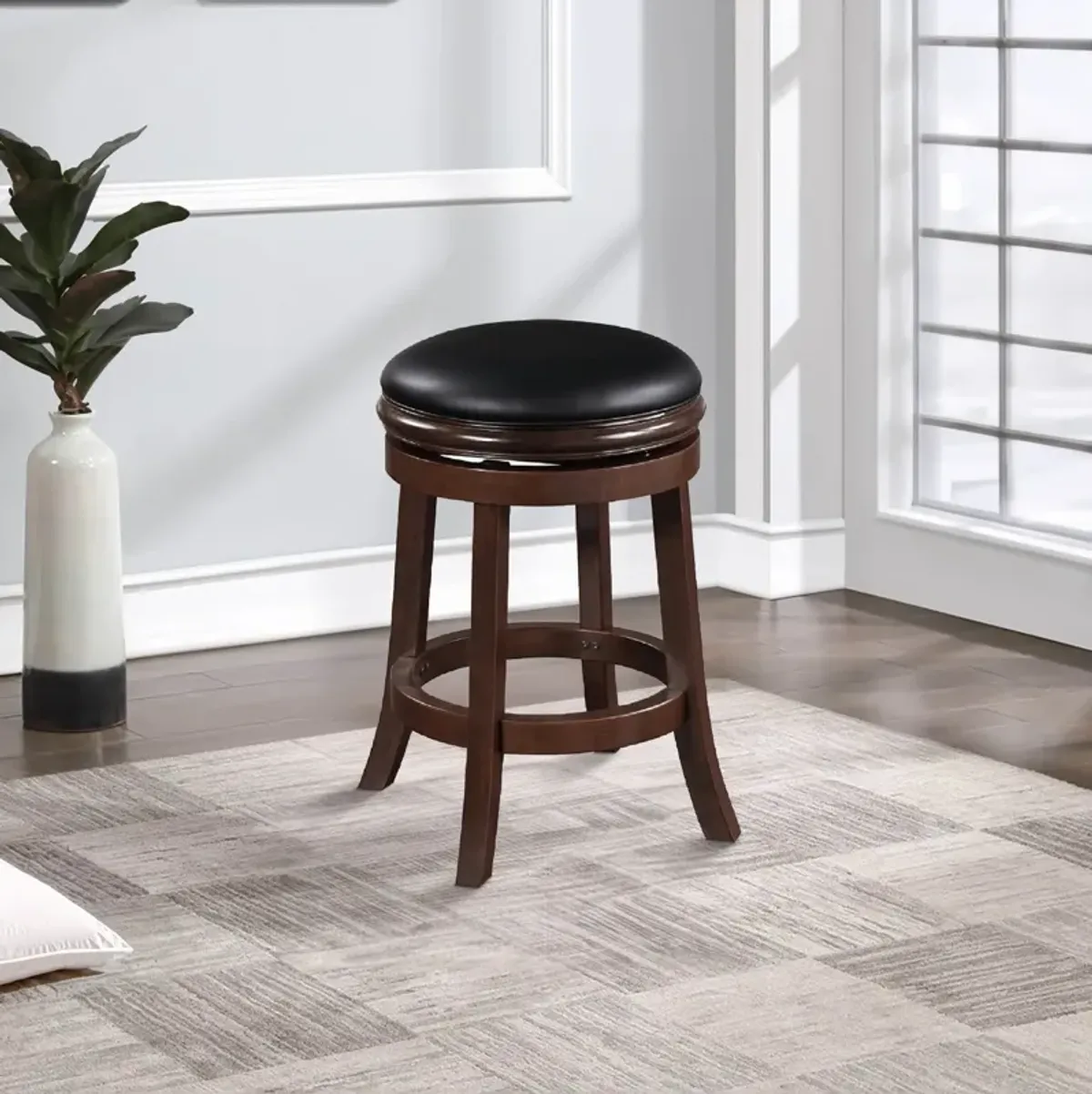 Sabi Swivel Counter Stool, Solid Wood, Faux Leather