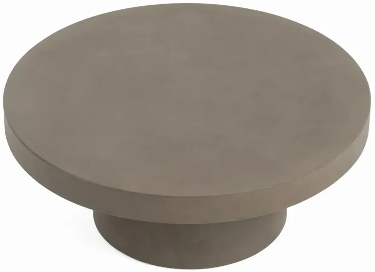 36 Inch Coffee Table, Concrete Round Top, Thick Pillar Padestal Base, Gray - Benzara