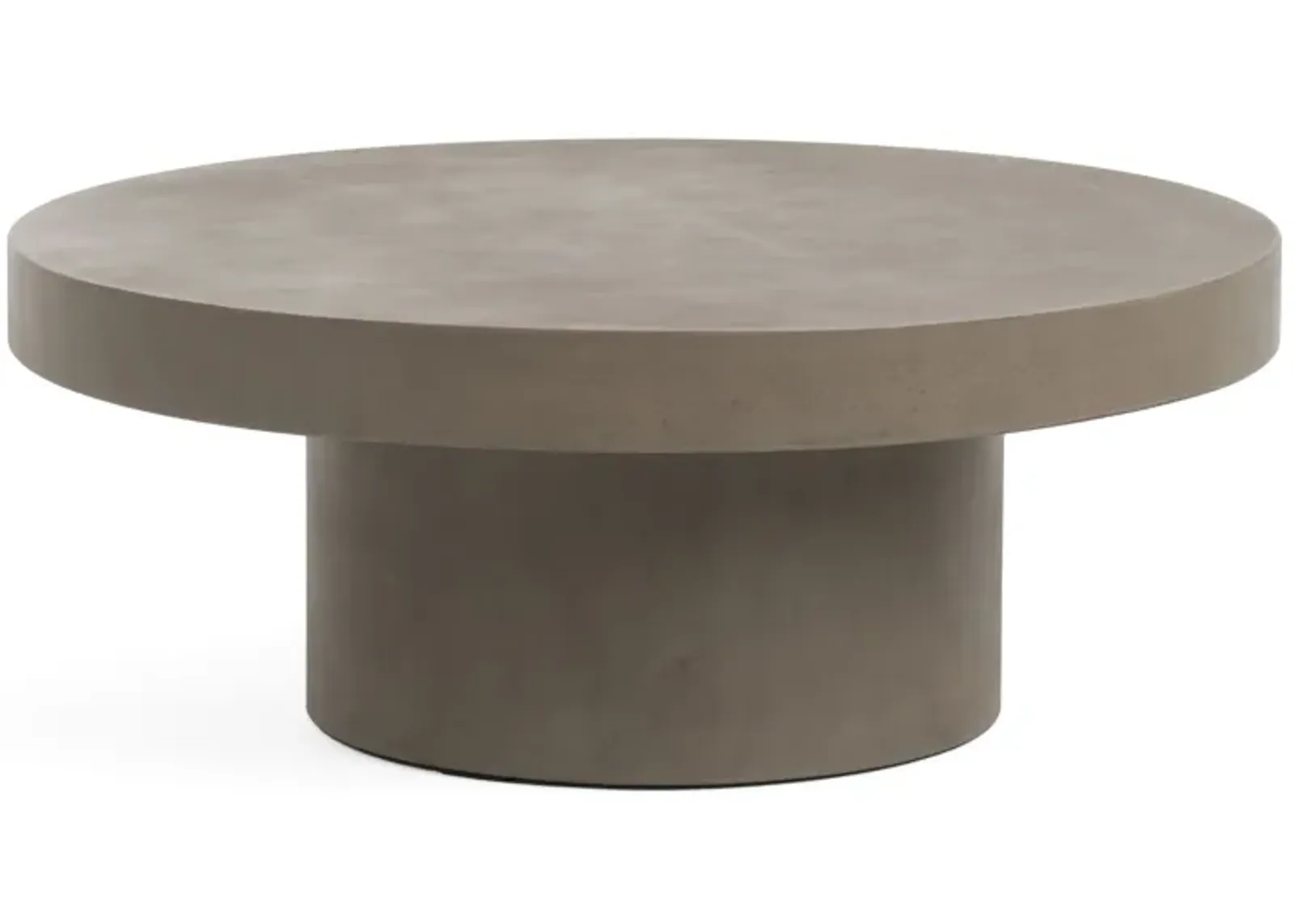 36 Inch Coffee Table, Concrete Round Top, Thick Pillar Padestal Base, Gray - Benzara