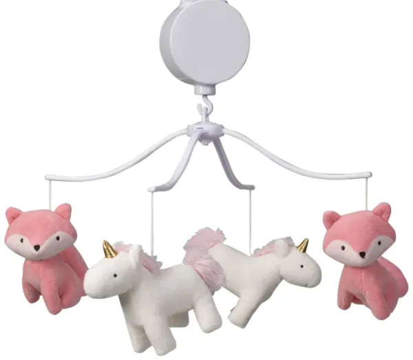 Bedtime Originals Rainbow Unicorn and Fox White/Coral Musical Baby Crib Mobile