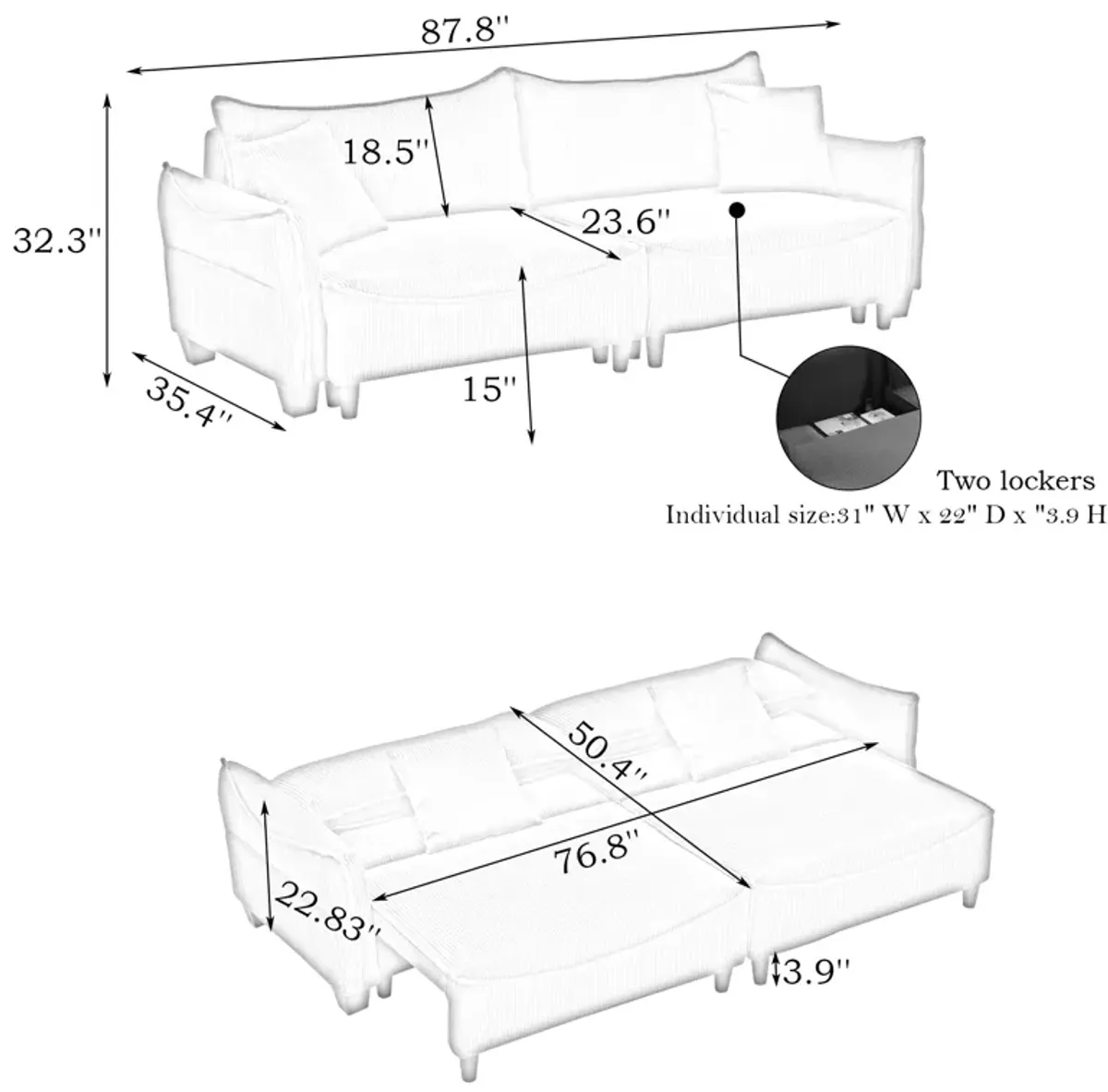 Merax Corduroy Fabric Loveseat Sofa Bed with Pillows