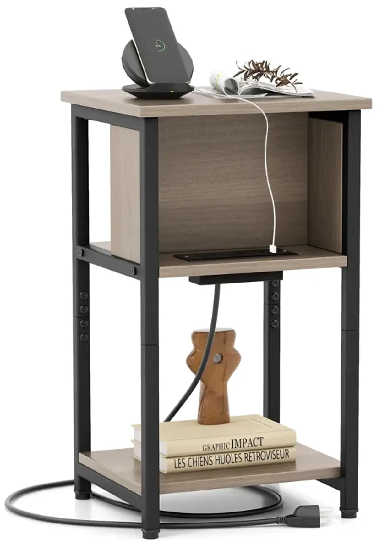 3-Tier End Table with USB Ports & Power Outlets-1 Piece