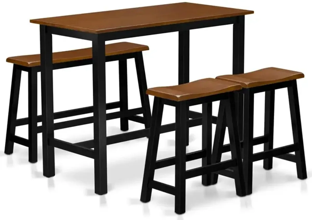 East West Furniture 4 Piece Kitchen Dining Table Set Contains a Dining Room Table, 2 Stools with a Dining Table Bench - Black & Cherry Finish