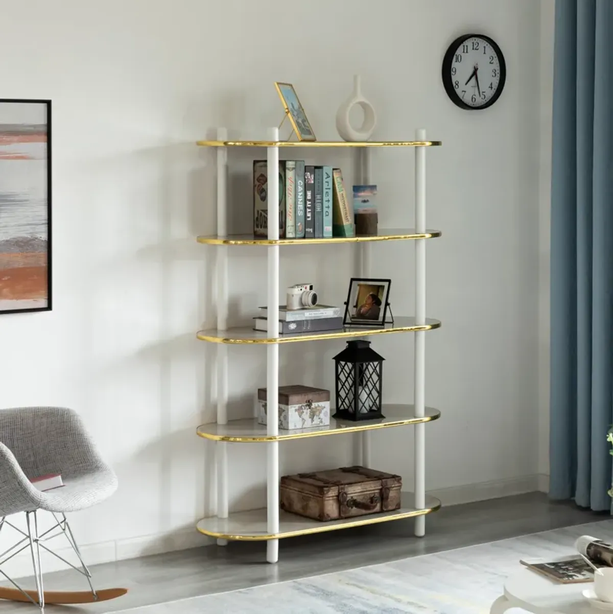 5 Tier Open Bookshelf, Contemporary Classic Modern Style Free Standing Wood Display Rack Unit for Collections, 59" Height Etagere Bookcase, Brown