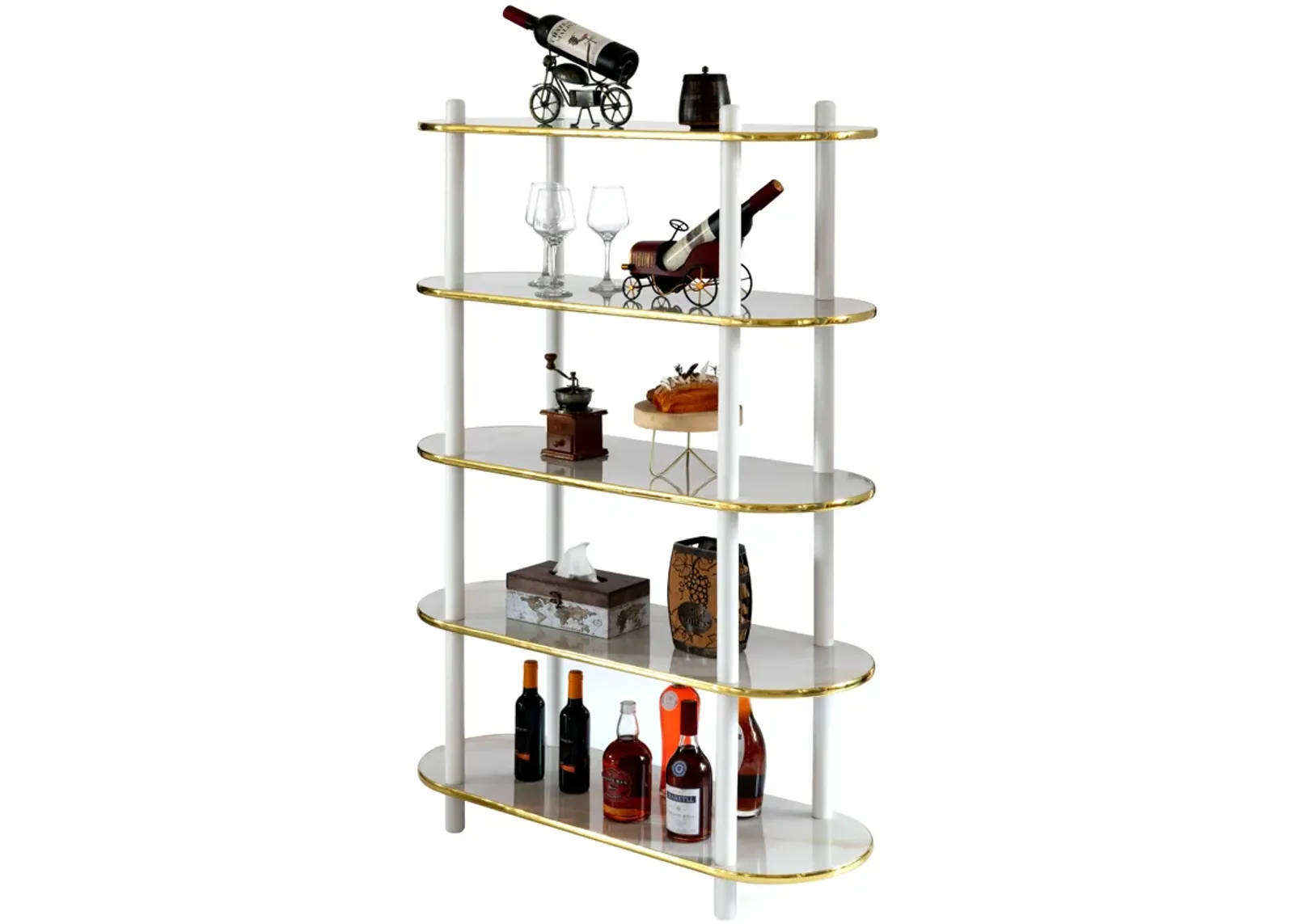 5 Tier Open Bookshelf, Contemporary Classic Modern Style Free Standing Wood Display Rack Unit for Collections, 59" Height Etagere Bookcase, Brown