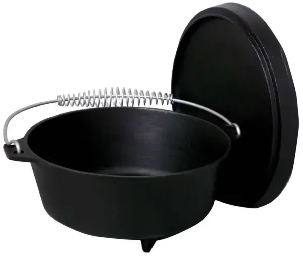 2-Gallon Seasoned Cast Iron Dutch Oven with Lid and Spiral Metal Handle