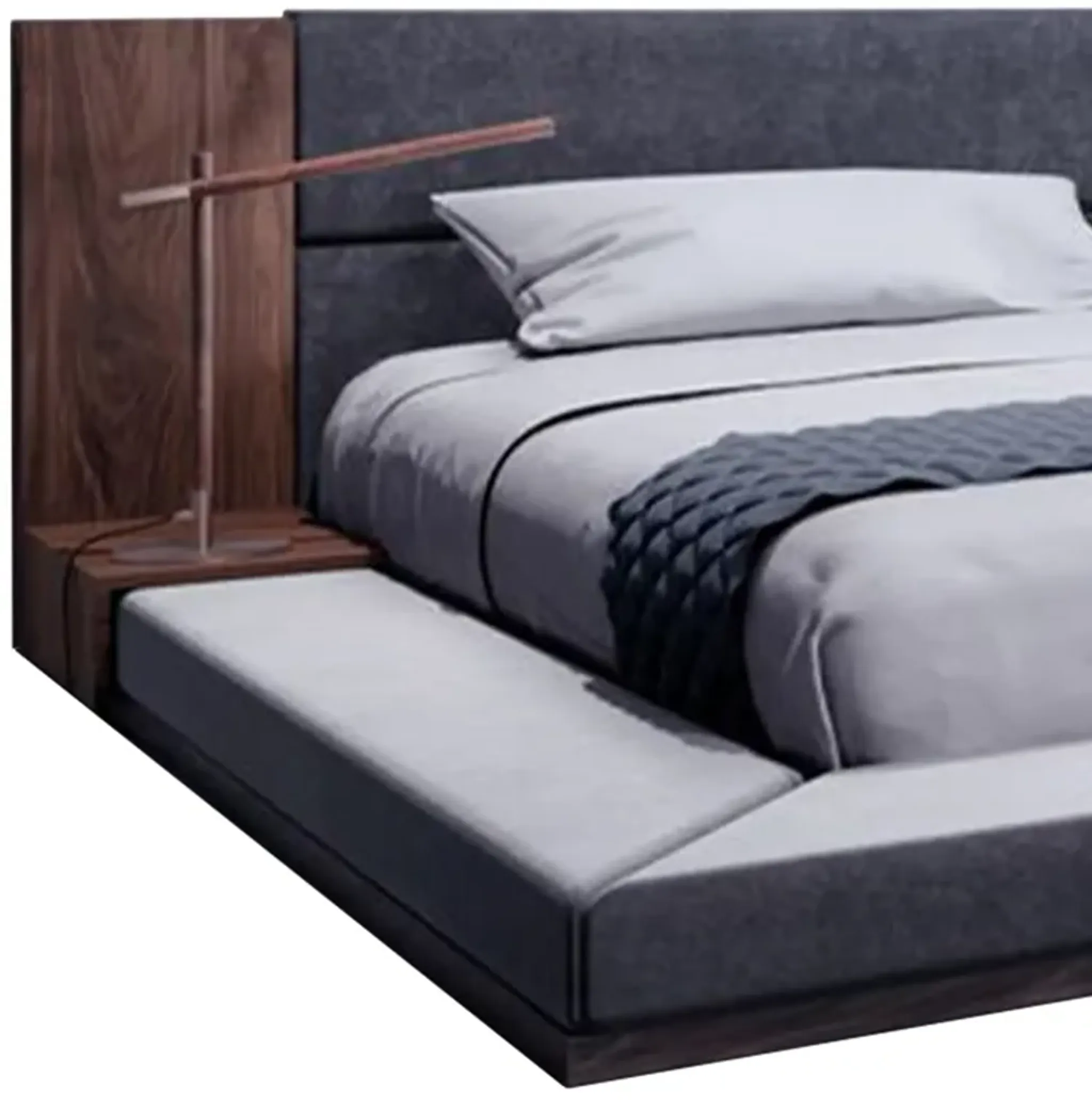 Noe Zen Japanese Low Profile Queen Bed W Nightstand Dark Gray