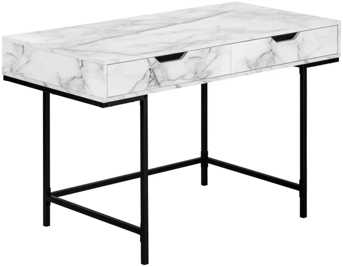 Monarch Specialties I 7558 Computer Desk, Home Office, Laptop, Storage Drawers, 48"L, Work, Metal, Laminate, White Marble Look, Black, Contemporary, Modern