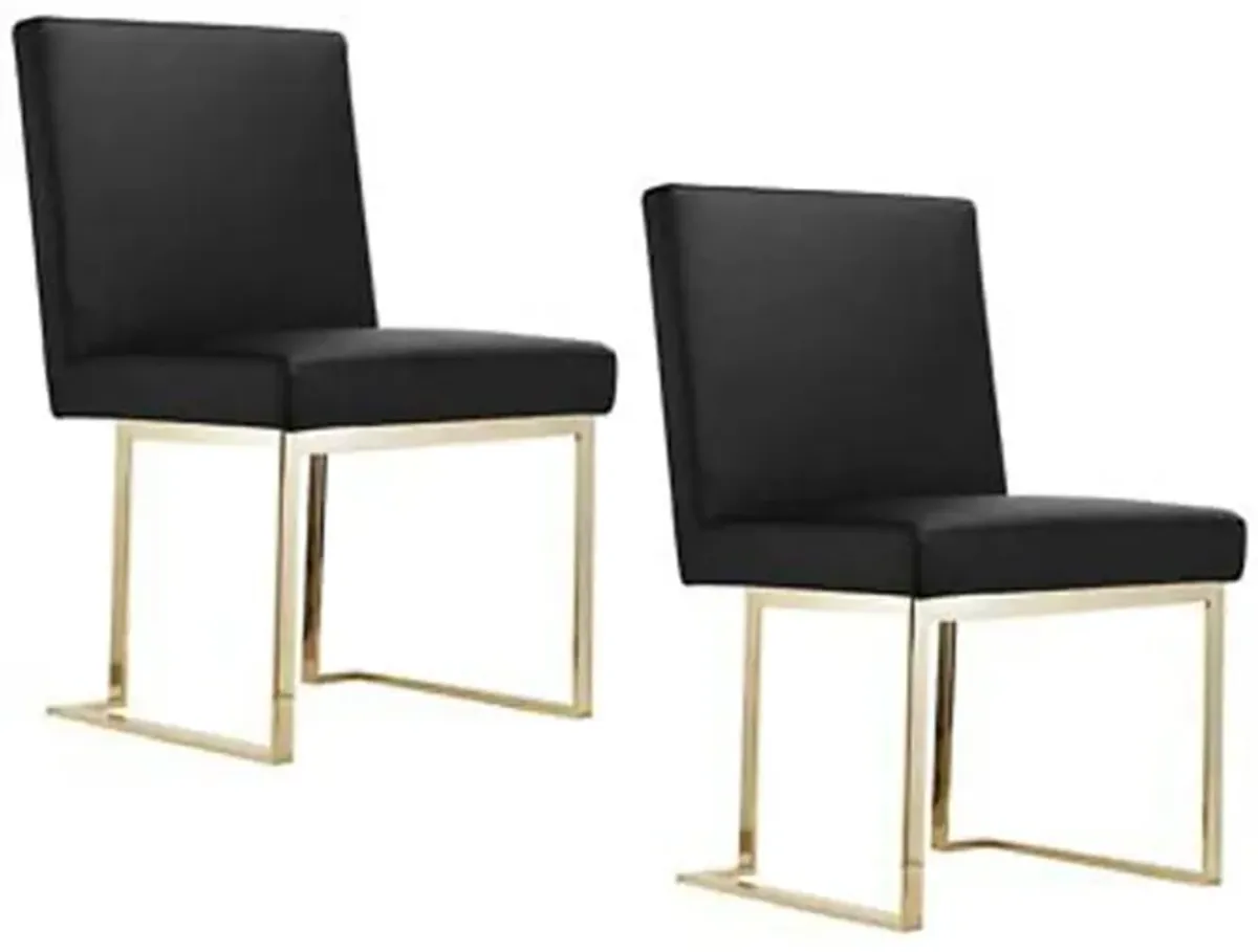 Boly 26 Inch Counter Height Chair, Black Faux Leather Seat, Gold Cantilever - Benzara