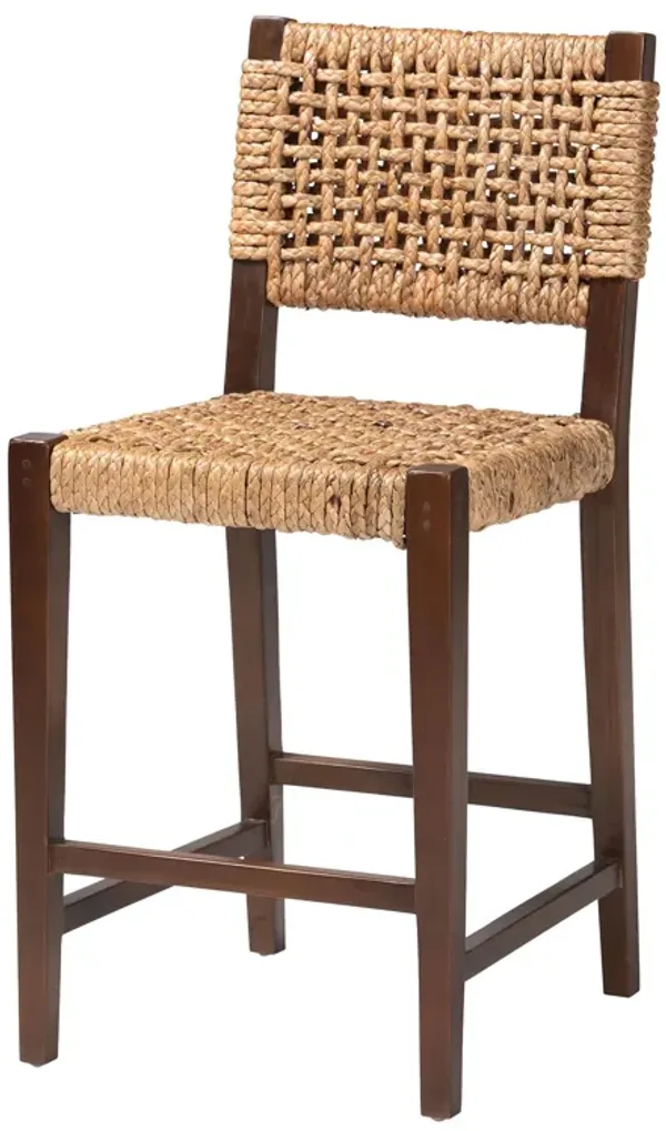 bali & pari Alise Handwoven Seagrass Counter Stool with Mahogany Wood Frame - Counter-Height Chair with Woven Back and Seat for Kitchen Island or Home Bar, Earthy Brown