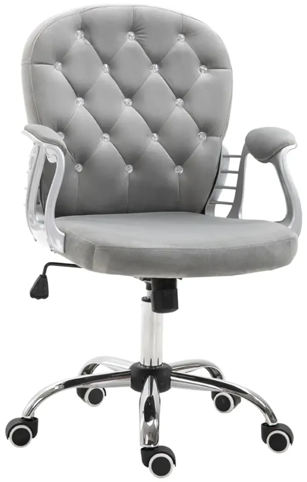 Gray Office Elegance: Velvet Button Tufted Adjustable Swivel Chair