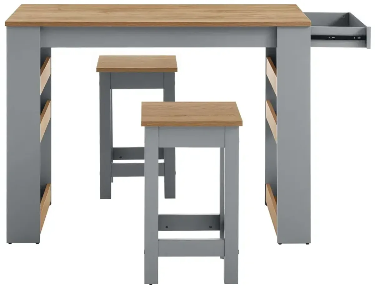 Galley 3-Piece Kitchen Island and Stool Set