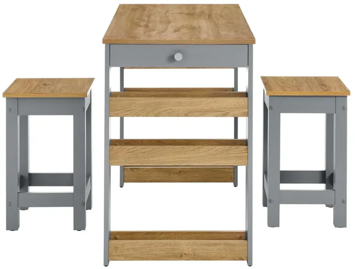 Galley 3-Piece Kitchen Island and Stool Set