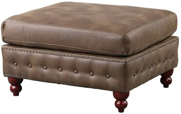 Simi 34 Inch Square Ottoman, Handcrafted Legs, Vegan Faux Leather-Benzara