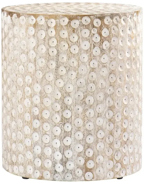 Hivvago 18 Inch  Washed White Solid Wood Round End Table