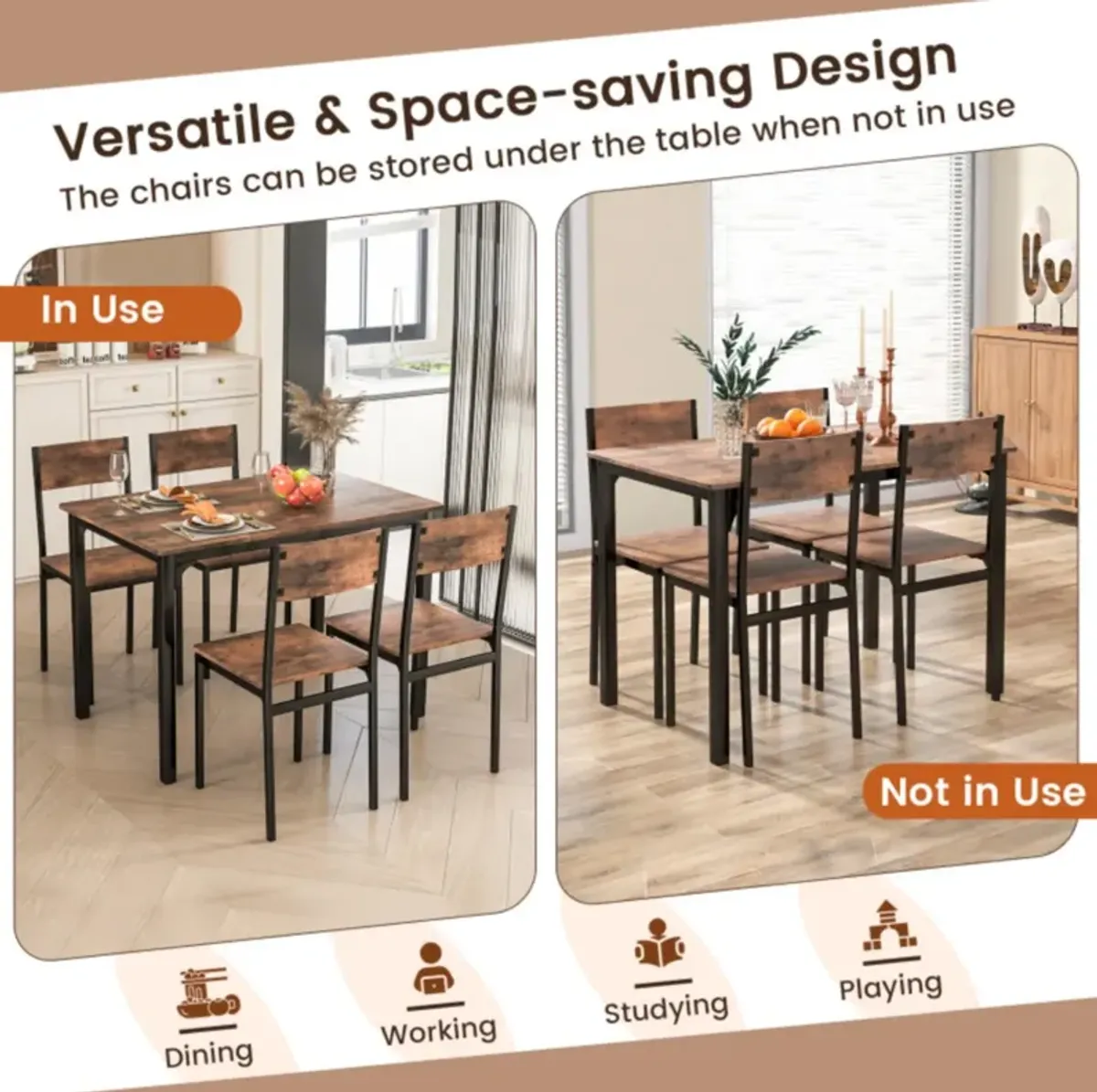 Hivvago 5 Piece Dining Table Set Industrial Style Kitchen Table and Chairs