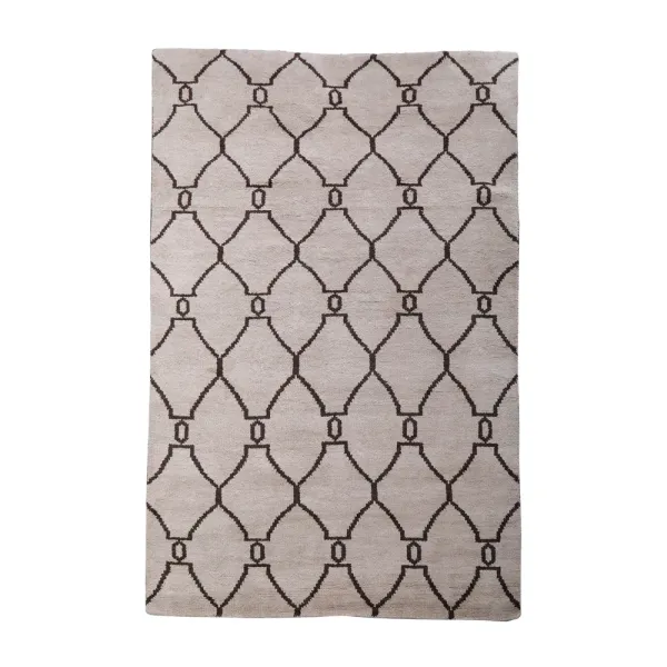 HAND KNOTTED WOOL Geometric AREA RUGS  - 8'x10', Rectangle Shape, Beige Brown Color, Geometric Modern, Medium Pile Handmade Area Rugs for Living Room, Bed Room (N01103)