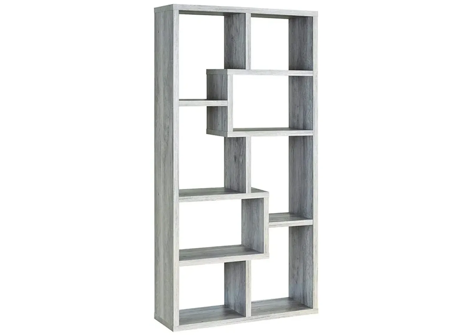 Modish Wooden Bookcase With Multiple Shelves, Gray-Benzara