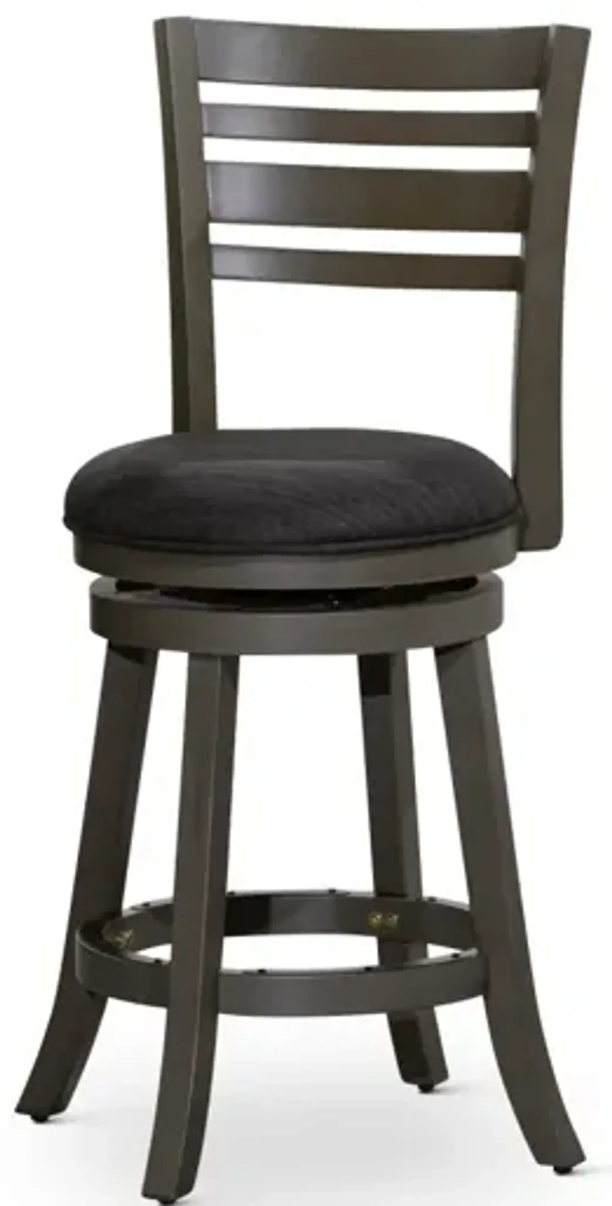 24" Counter Height Slat Back Swivel Stool, Weathered Gray Finish, Charcoal Fabric Seat