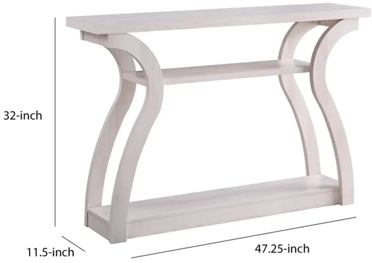 Rectangular Top Wooden Frame Console Table with 2 Bottom Shelves, Off White-Benzara