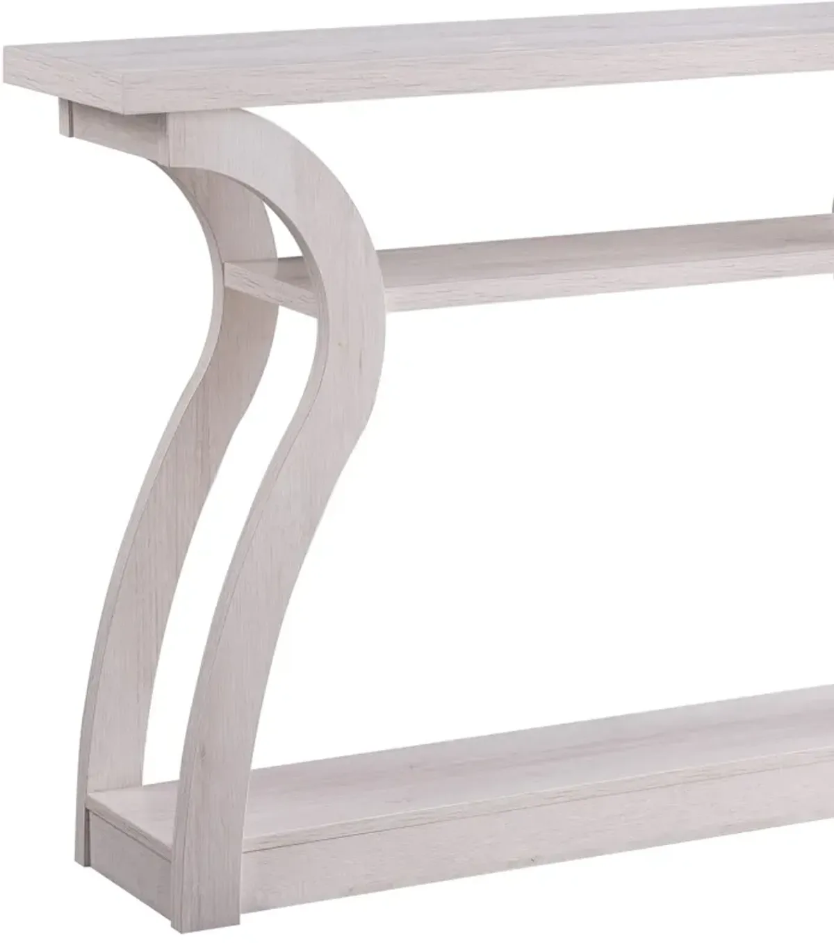 Rectangular Top Wooden Frame Console Table with 2 Bottom Shelves, Off White-Benzara