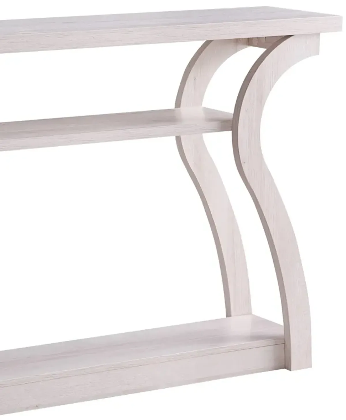 Rectangular Top Wooden Frame Console Table with 2 Bottom Shelves, Off White-Benzara