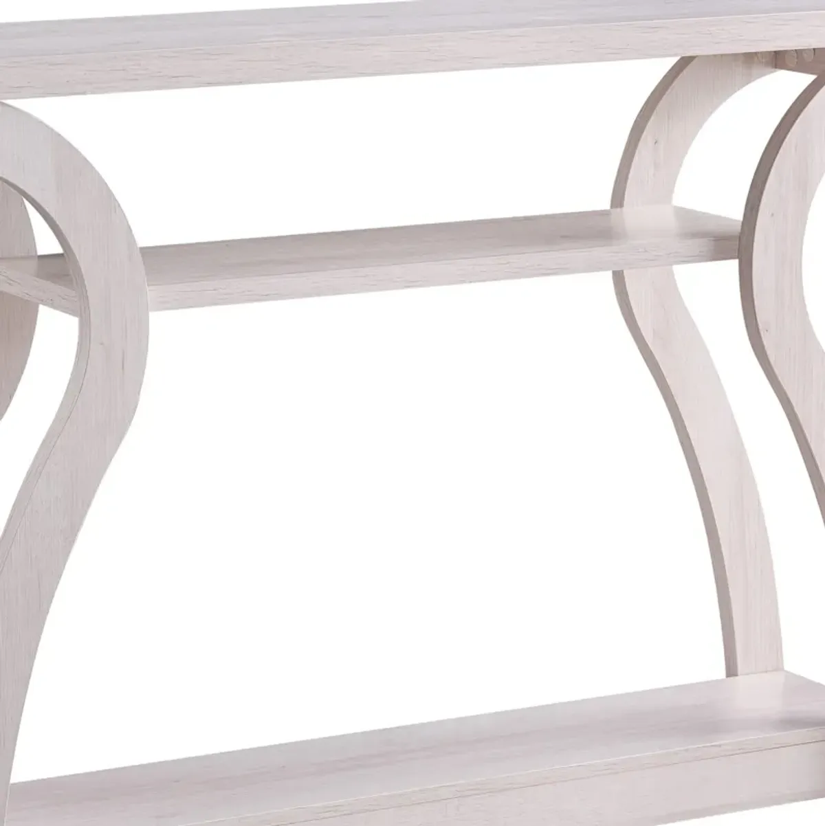 Rectangular Top Wooden Frame Console Table with 2 Bottom Shelves, Off White-Benzara