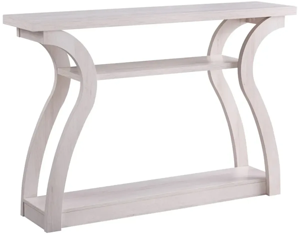 Rectangular Top Wooden Frame Console Table with 2 Bottom Shelves, Off White-Benzara