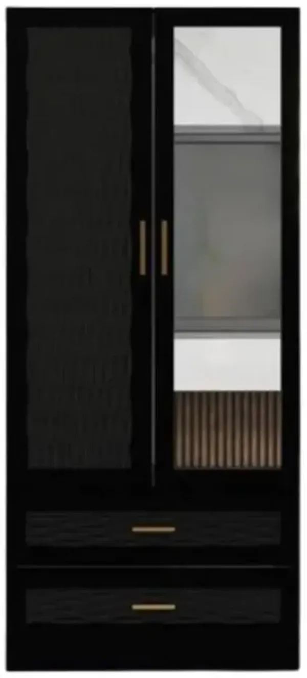 Hivvago Black Wardrobe Armoire Cabinet with Mirror Hanging Rod and Storage Drawers