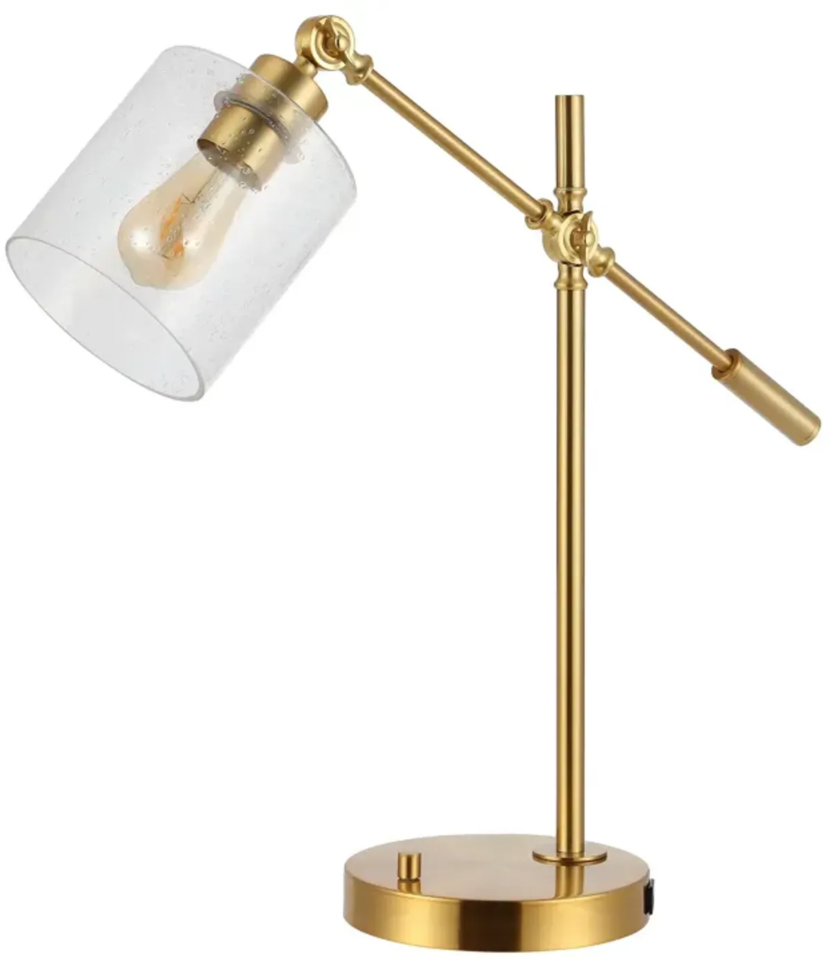 Kathryn Classic 23" Iron/Seeded Glass Adjustable Head Modern USB Charging LED Task Lamp, Brass Gold