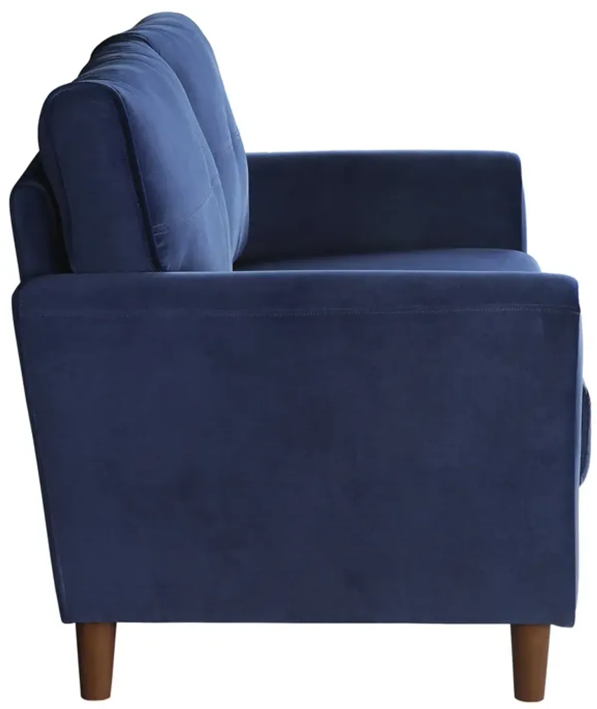 Sarah 57 Inch Loveseat, Blue Velvet, Stitch Tufting, Reversible Cushions - Benzara