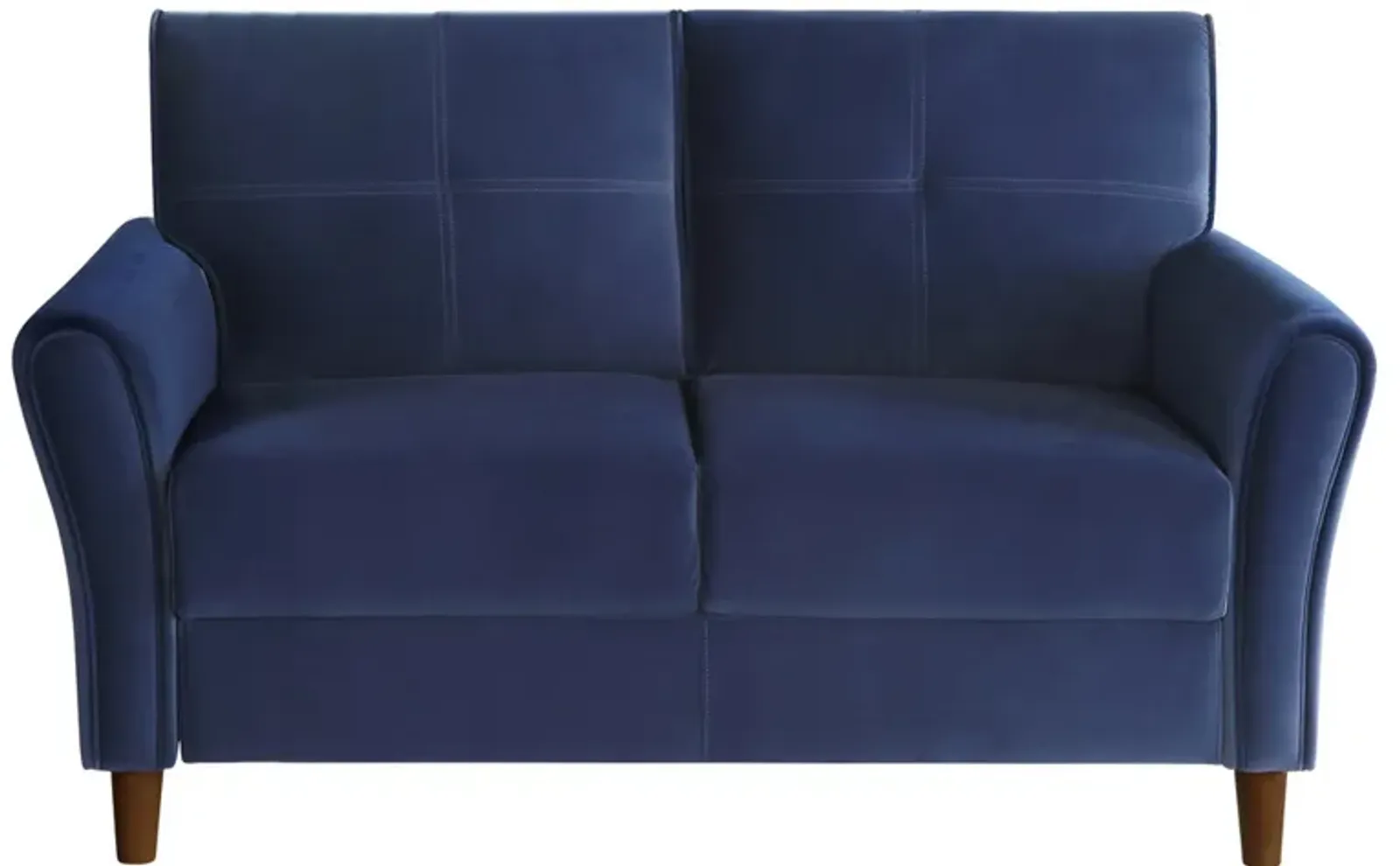 Sarah 57 Inch Loveseat, Blue Velvet, Stitch Tufting, Reversible Cushions - Benzara