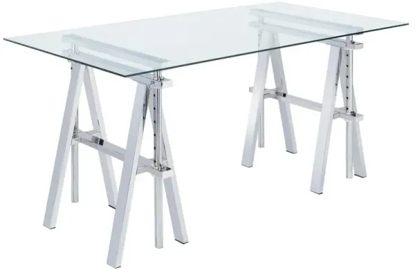 Statham Glass Top Adjustable Writing Desk Clear and Chrome