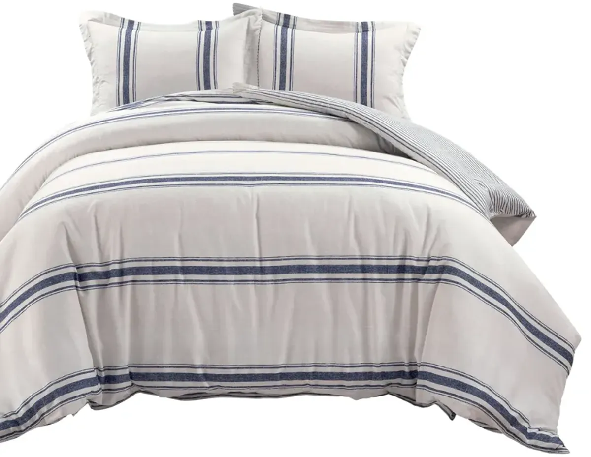 Farmhouse Stripe Reversible Cotton Duvet Cover 3Pc Set