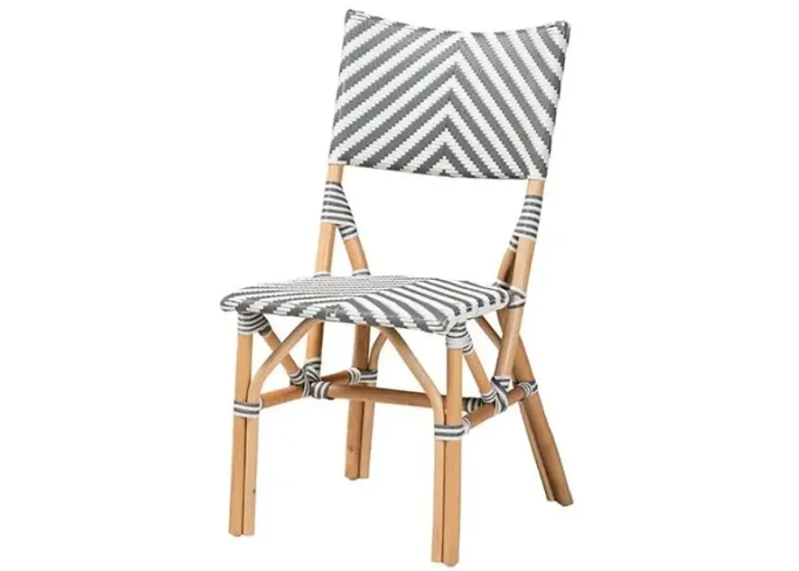 French Grey and White Weaving and Natural Rattan Bistro Chair