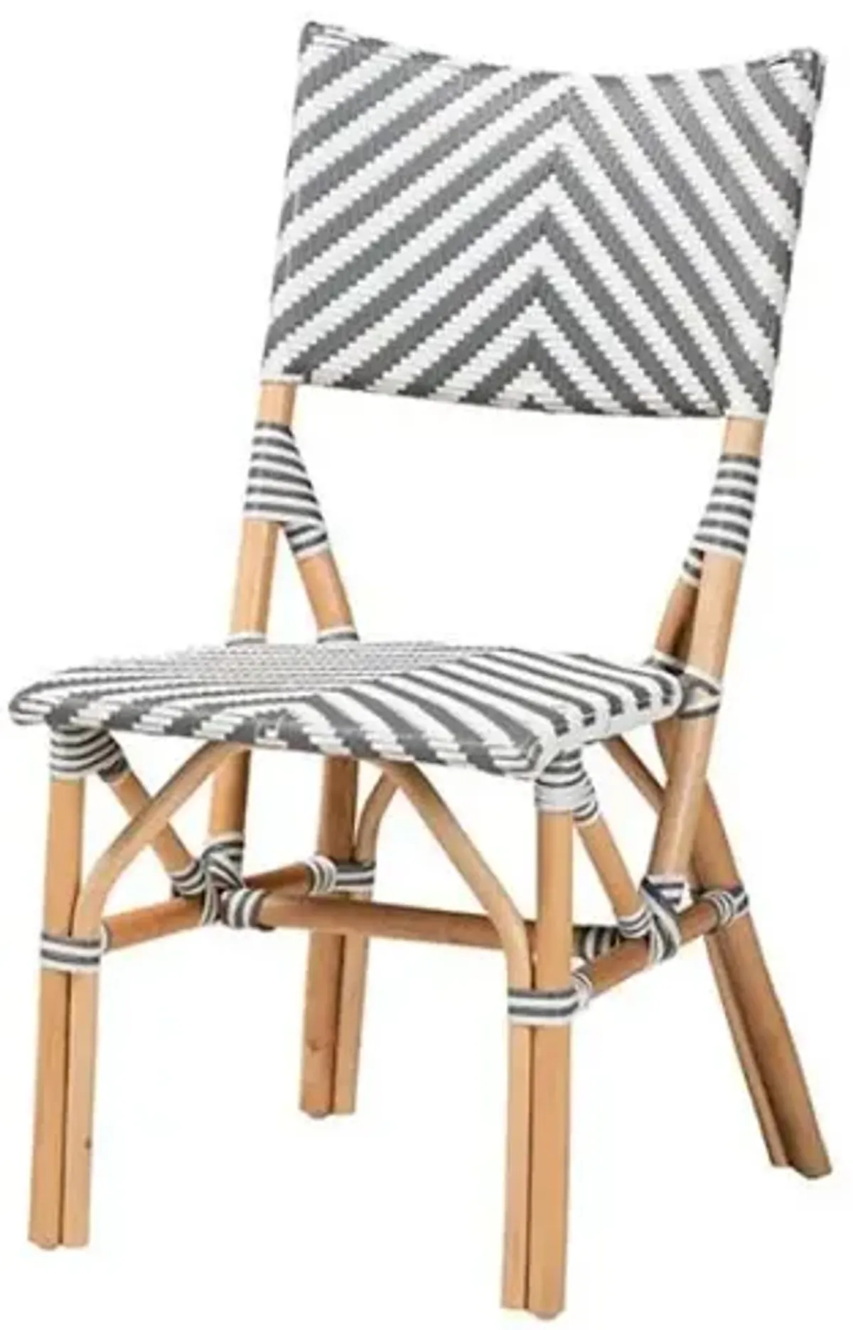 French Grey and White Weaving and Natural Rattan Bistro Chair