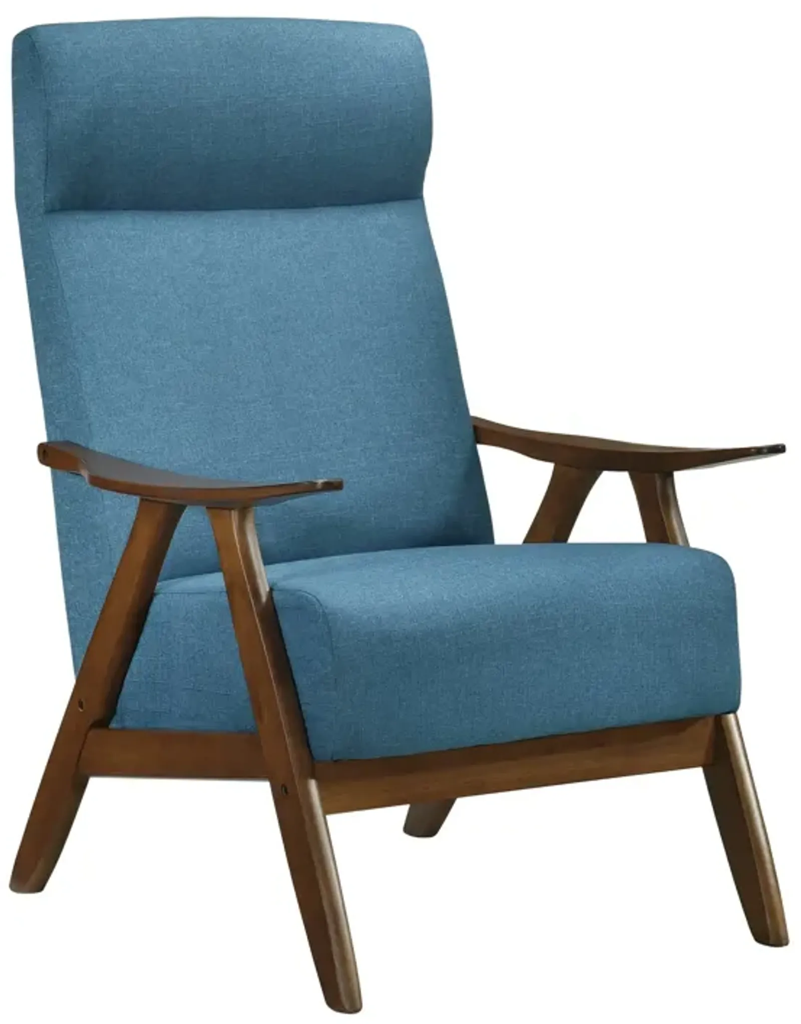 Mary 32 Inch Accent Chair Armchair, Light Blue Polyester Linen, Solid Wood - Benzara