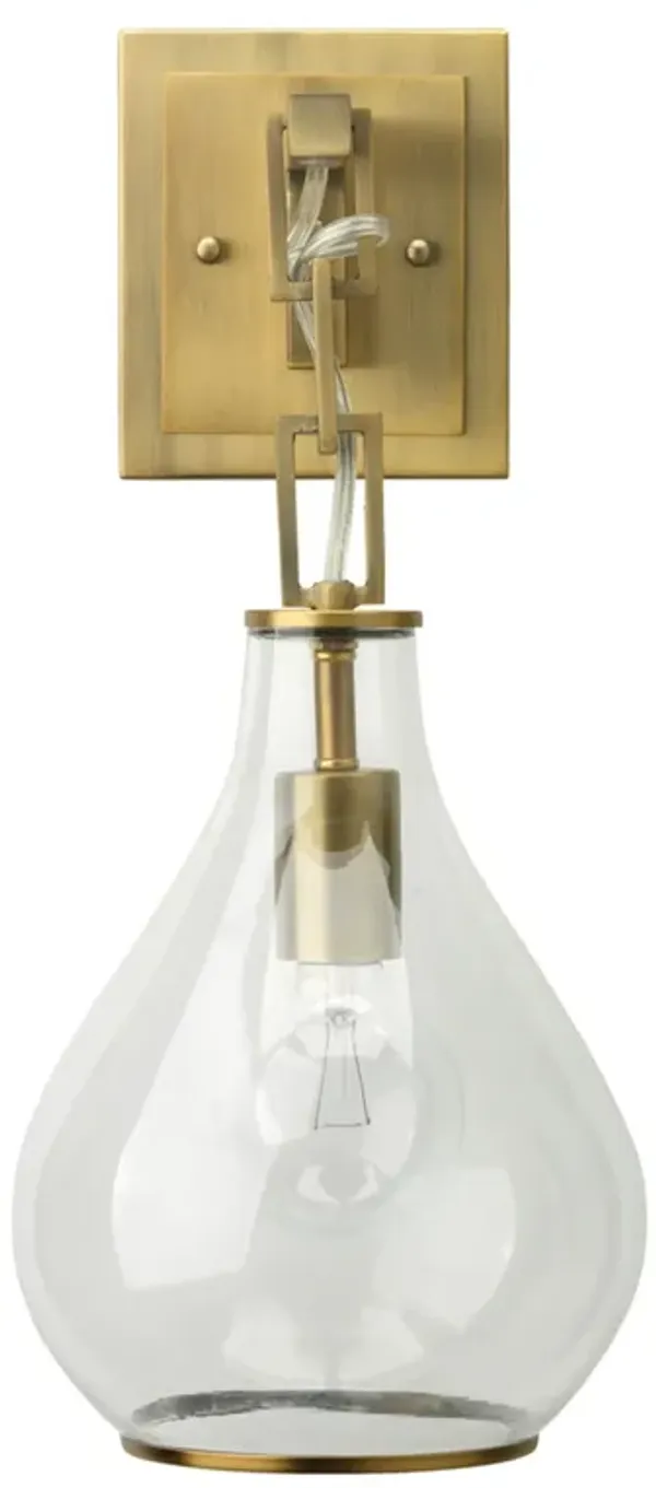 Ada 18 Inch Modern Wall Sconce, Real Blown Glass, 40W Bulb, Brass Finish - Benzara