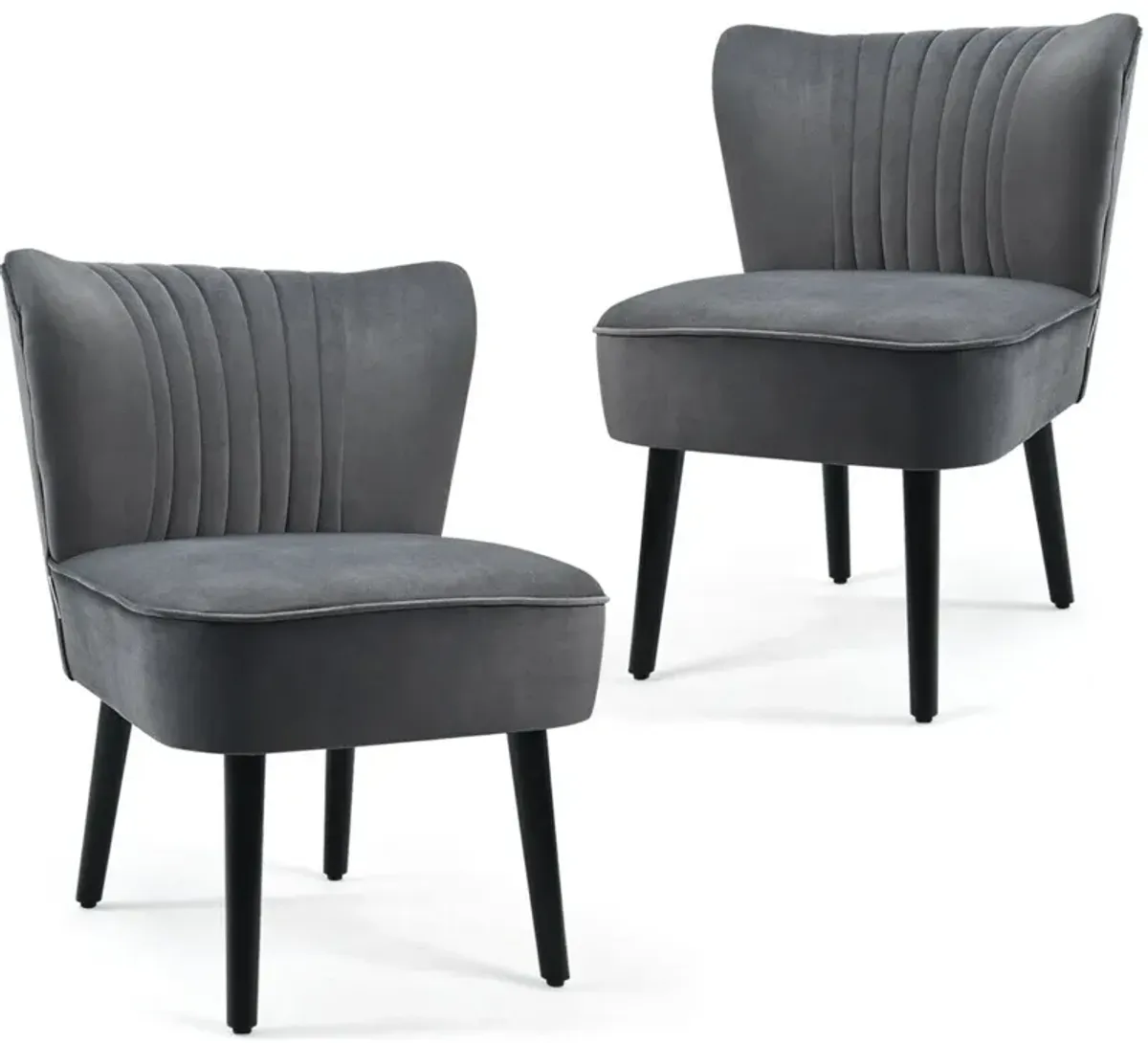 Set of 2 Upholstered Modern Leisure Club Chairs with Solid Wood Legs