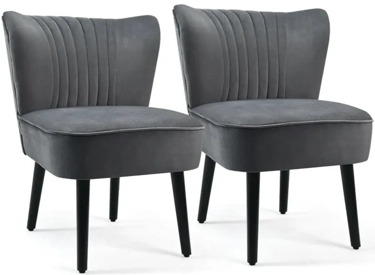 Set of 2 Upholstered Modern Leisure Club Chairs with Solid Wood Legs