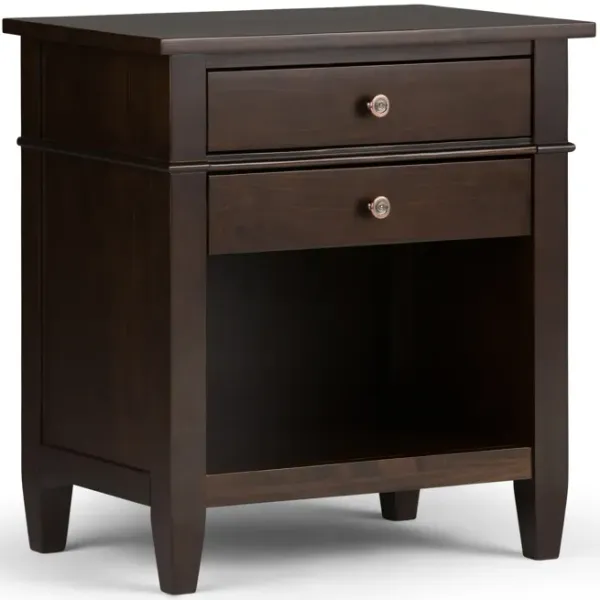 Carlton SOLID WOOD 24 inch Wide Transitional Bedside Nightstand Table in Dark Tobacco Brown