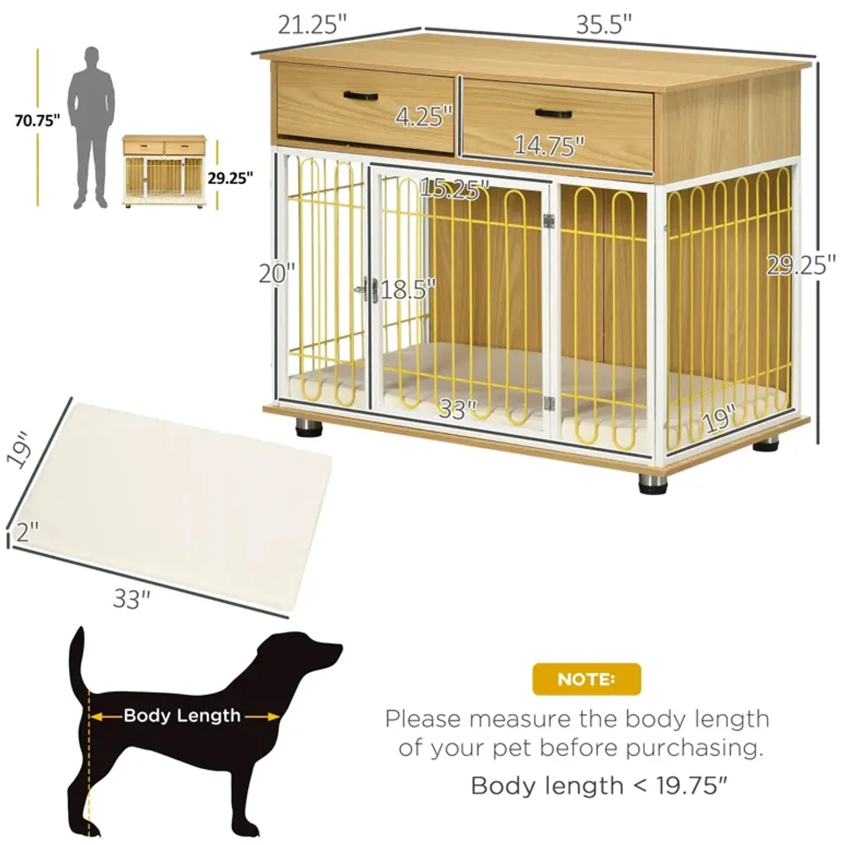 Oak Pet Furniture: Unique Dog Crate End Table with Drawers & Cushion