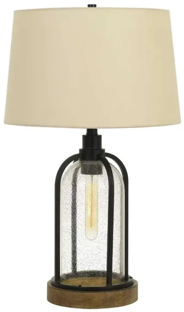 Hivvago 27" Brown Metal Two Light Globe Table Lamp With Eggshell Empire Shade