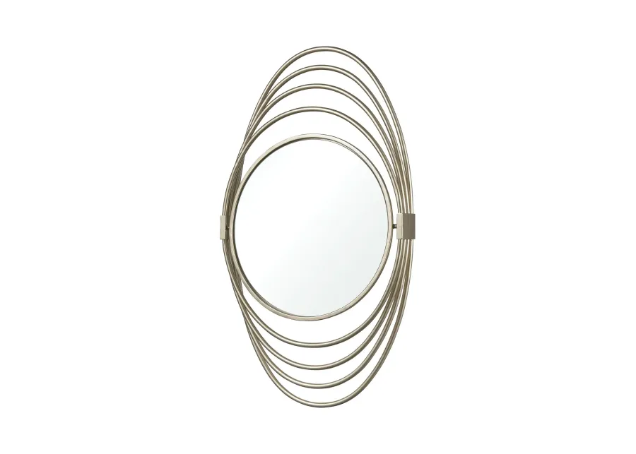 27" Silver Multi-Rings Design Round Wall Mirror Art Deco