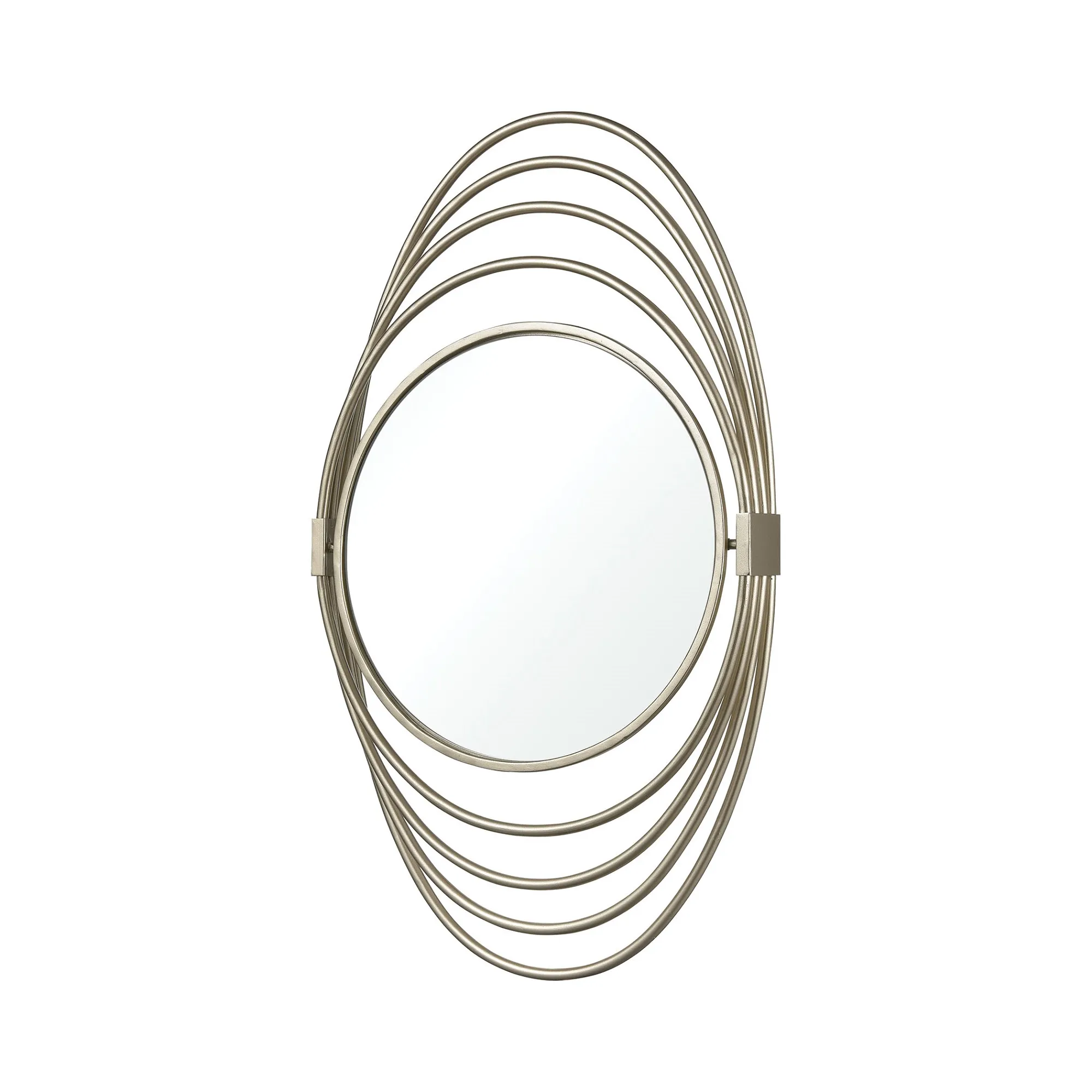 27" Silver Multi-Rings Design Round Wall Mirror Art Deco
