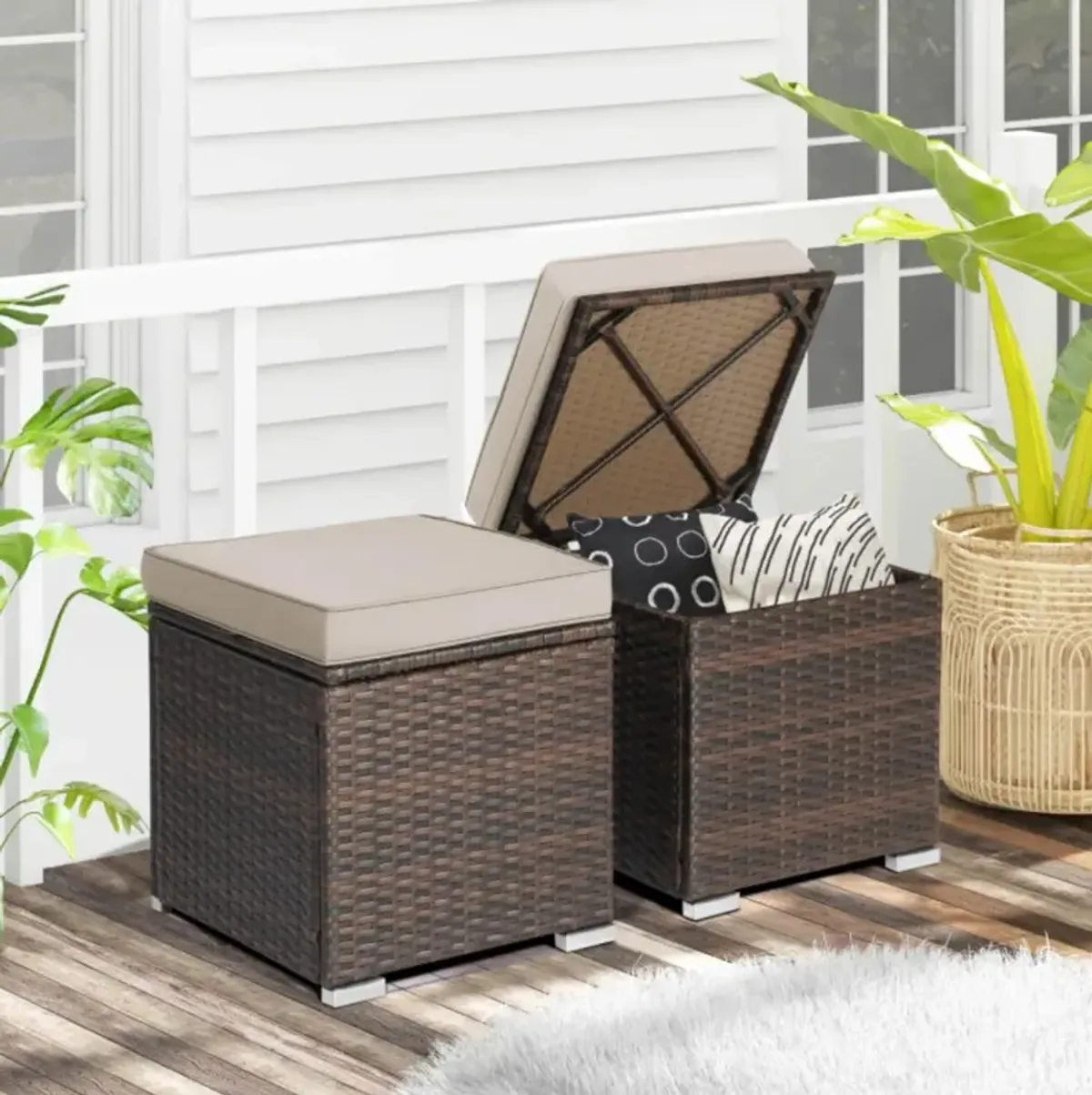 Hivvago 2 Pieces Patio Ottoman with Removable Cushions-Navy