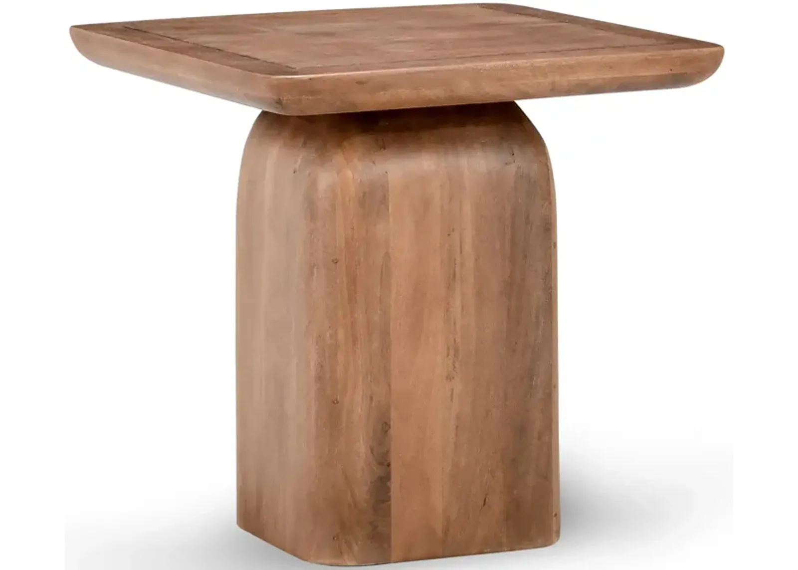 Loe 22 Inch Side End Table, Square Top with Pedestal Base, Solid Mango Wood - Benzara